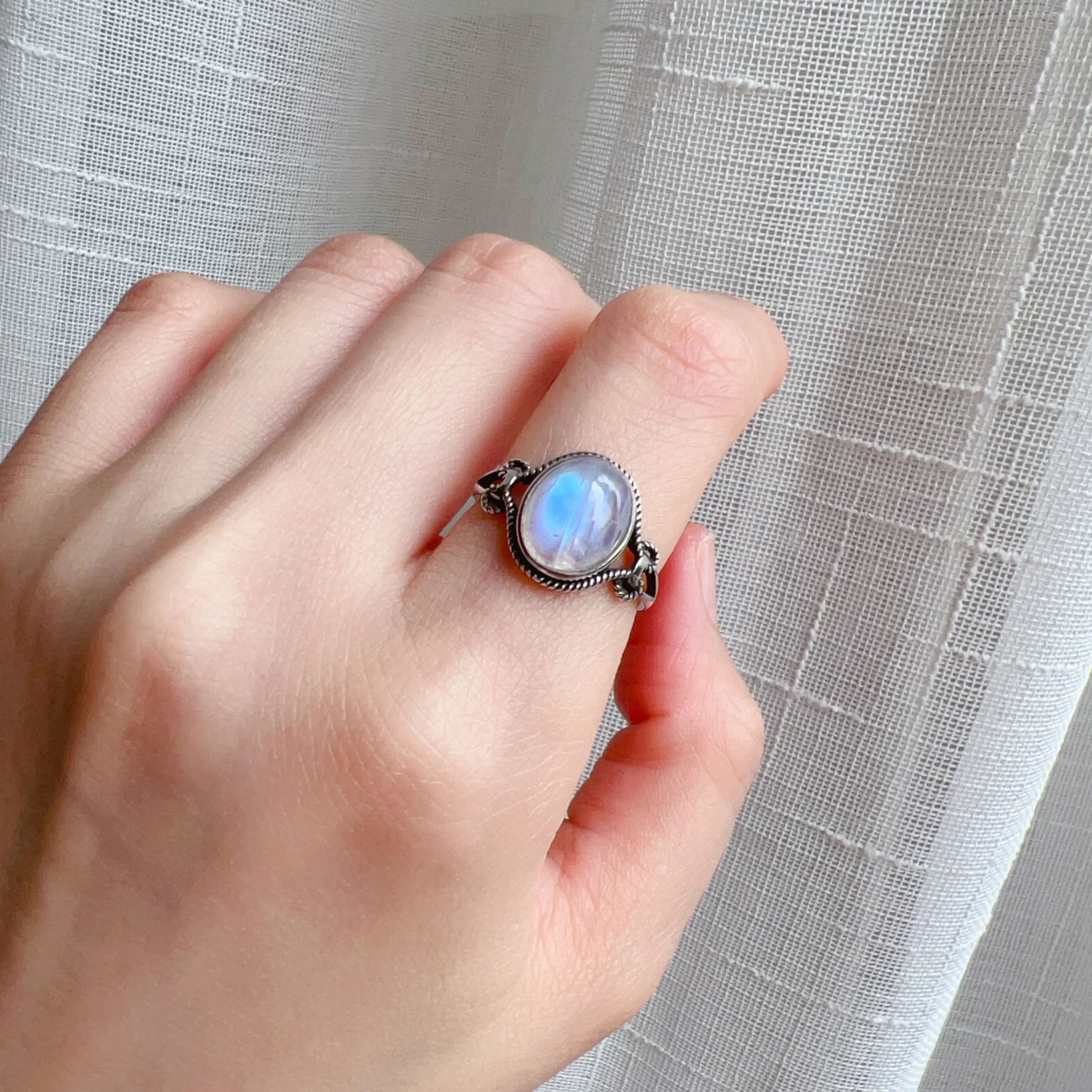 High Quality Blue Moonstone Ring Handmade with 8.3x10mm Cabochon 925 Sterling Silver