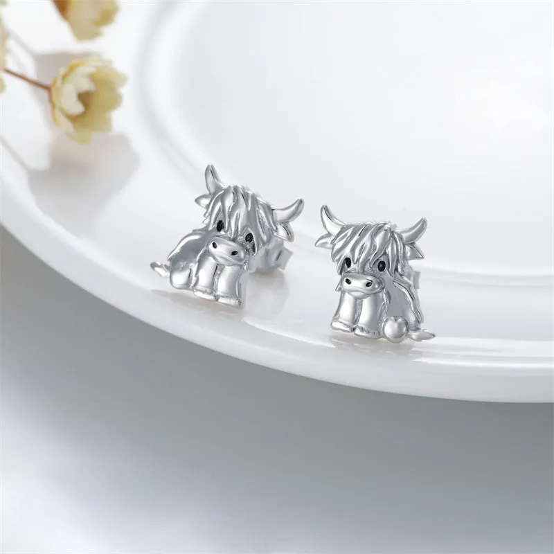 Highland Cow Dangle Earrings 925 Sterling Sliver Cow Drop Earrings Christmas gift for Women Girls