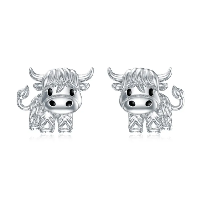 Highland Cow Dangle Earrings 925 Sterling Sliver Cow Drop Earrings Christmas gift for Women Girls