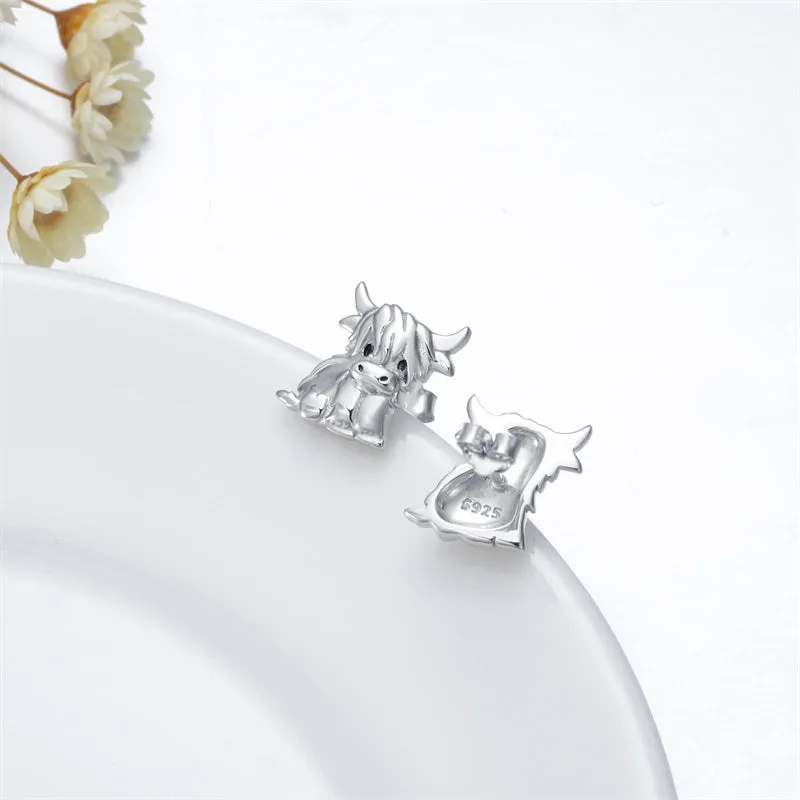 Highland Cow Dangle Earrings 925 Sterling Sliver Cow Drop Earrings Christmas gift for Women Girls