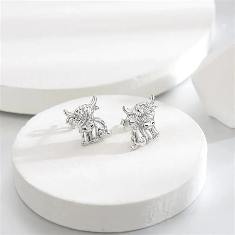 Highland Cow Dangle Earrings 925 Sterling Sliver Cow Drop Earrings Christmas gift for Women Girls