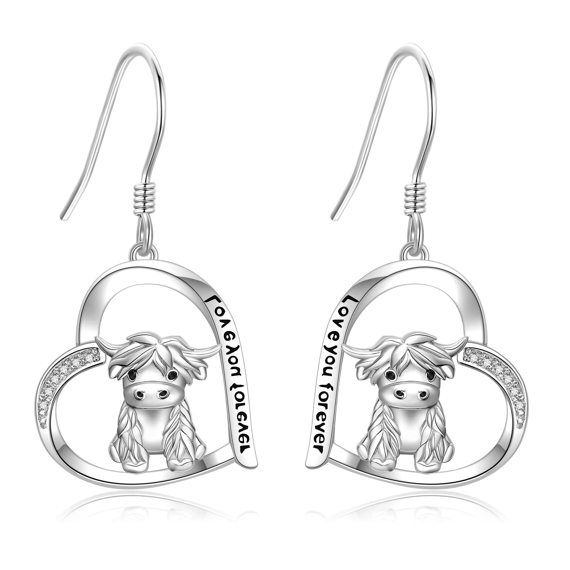 Highland Cow Dangle Earrings 925 Sterling Sliver Cow Drop Earrings Christmas gift for Women Girls