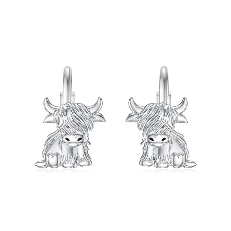 Highland Cow Dangle Earrings 925 Sterling Sliver Cow Drop Earrings Christmas gift for Women Girls