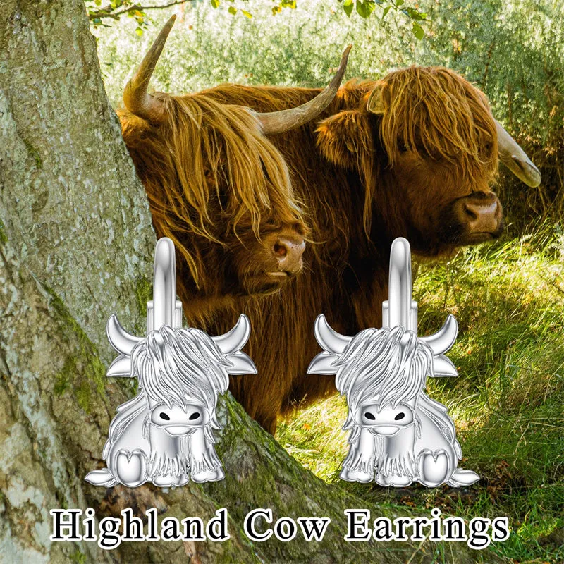 Highland Cow Dangle Earrings 925 Sterling Sliver Cow Drop Earrings Christmas gift for Women Girls