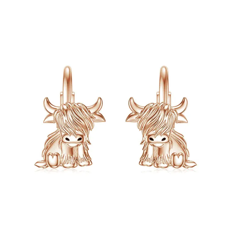 Highland Cow Dangle Earrings 925 Sterling Sliver Cow Drop Earrings Christmas gift for Women Girls