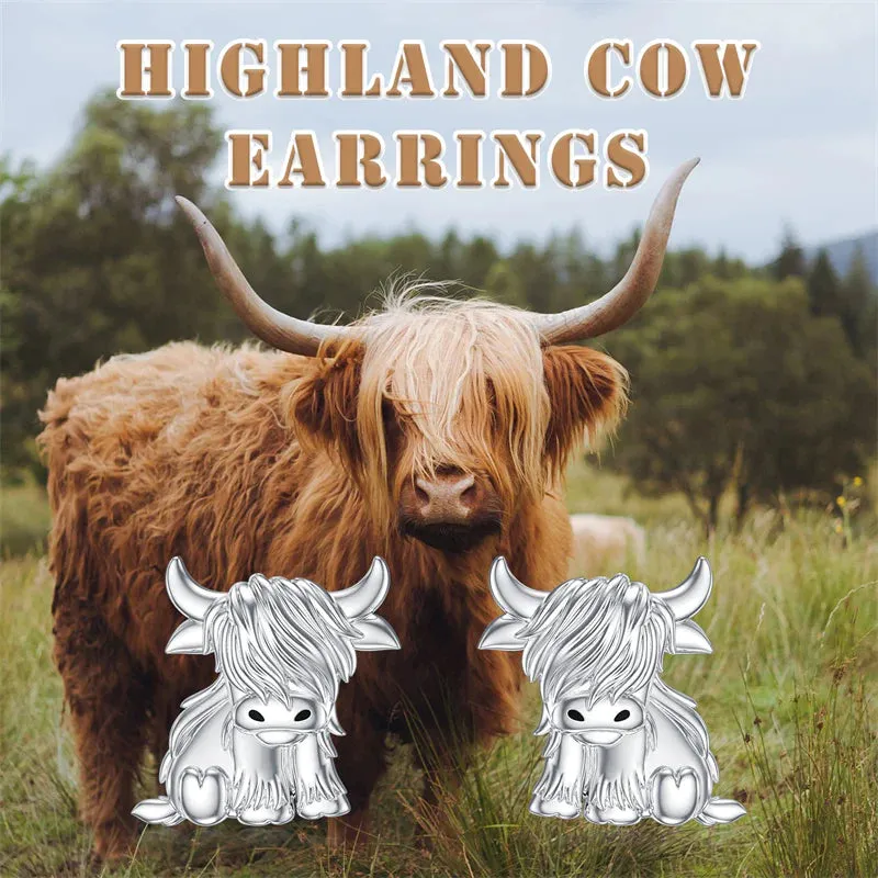 Highland Cow Dangle Earrings 925 Sterling Sliver Cow Drop Earrings Christmas gift for Women Girls