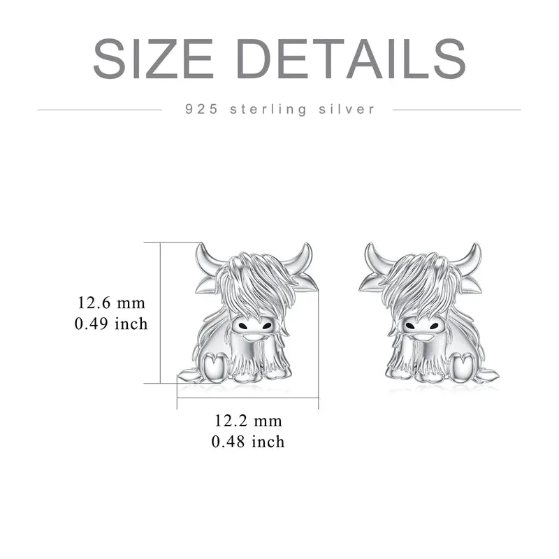 Highland Cow Dangle Earrings 925 Sterling Sliver Cow Drop Earrings Christmas gift for Women Girls