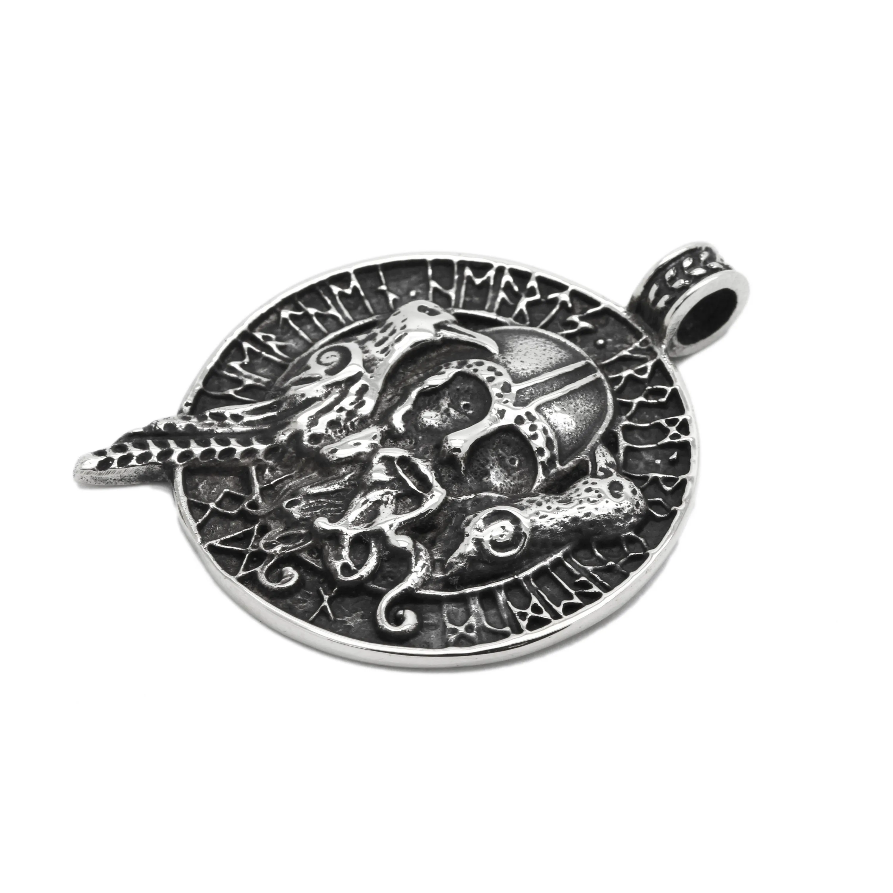 Huge Viking Men's Pendant with Ravens and Vegvisir Silver 925