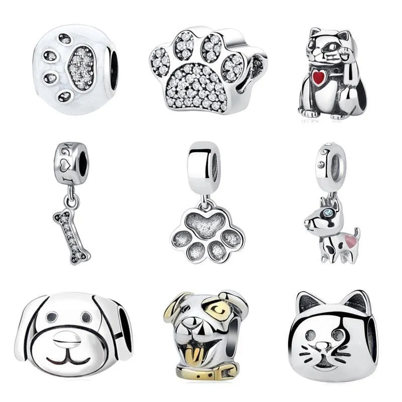 I Love My Pet 925 Sterling Silver Dog Bead Charm for Bracelets Bead