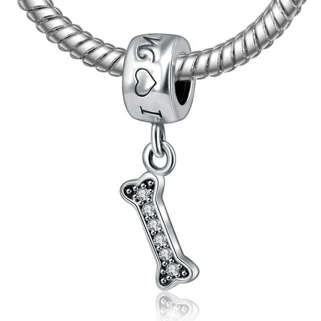 I Love My Pet 925 Sterling Silver Dog Bead Charm for Bracelets Bead