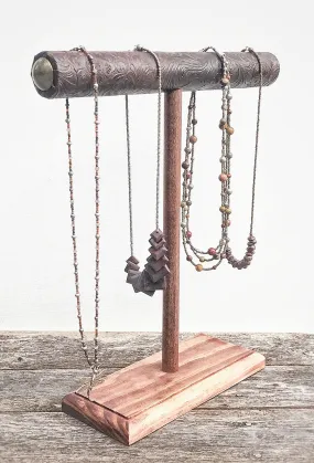 Jewelry Display, Necklace Holder, Necklace Stand, T-Bar Stand, Jewelry Storage, Bracelet Stand, Wood Jewelry Stand, Brown Western Tooled Vinyl