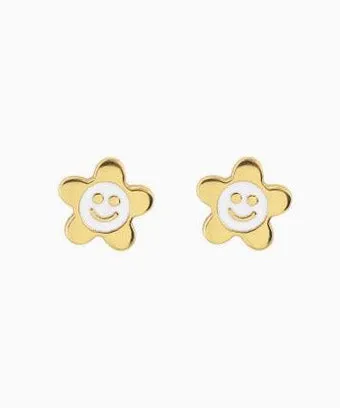 Kris Nations Smiley Daisy Enamel Stud Earrings - Gold