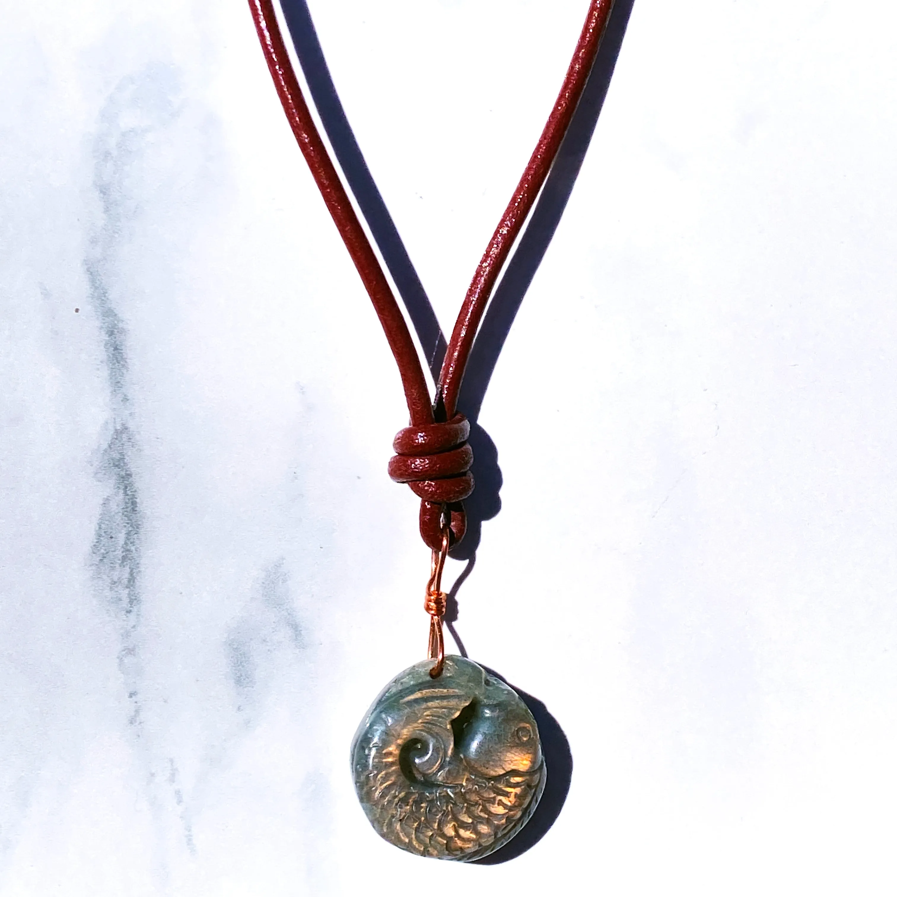 Labradorite Koi Fish on Leather Necklace