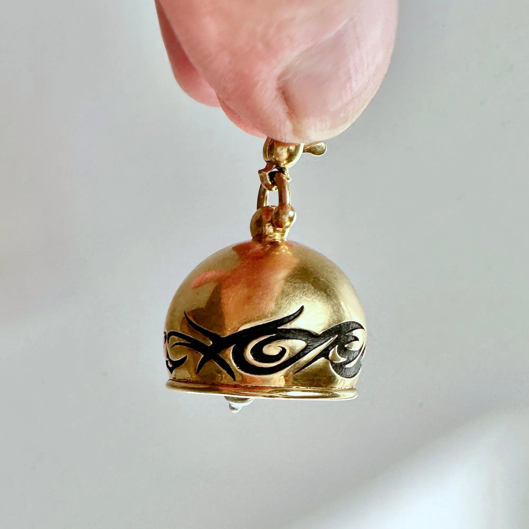 Large 18K Gold Enamel Meditation Paul Morelli Bell Pendant