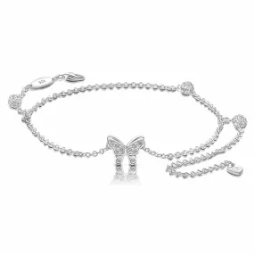 Layered CZ Butterfly Ankle Bracelet Sterling Silver