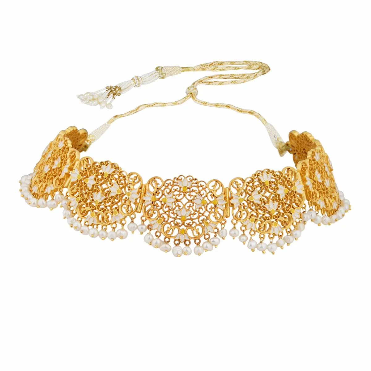 Lotus Lace Choker Necklace in White Enamel