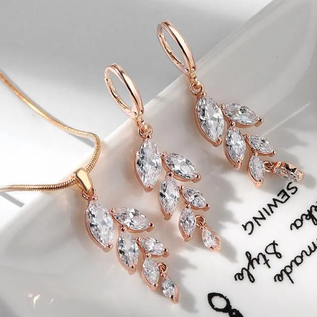 Luxury Silver color Cubic Zircon Necklace and Earring set Jewelry