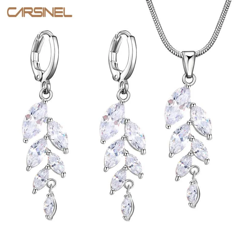 Luxury Silver color Cubic Zircon Necklace and Earring set Jewelry