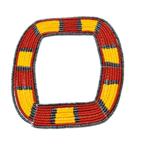 Maasai Square Beaded Bangle  04 - Grey, Red & Yellow