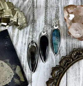 Magic Moon Crystal Necklace in Sterling Silver- Silver Sheen Obsidian, Black Onyx or Labradorite -Designed by FOXLARK Collection