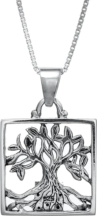 Nano Sim Old Bible Silver Pendant Tree Of Life with Square Frame