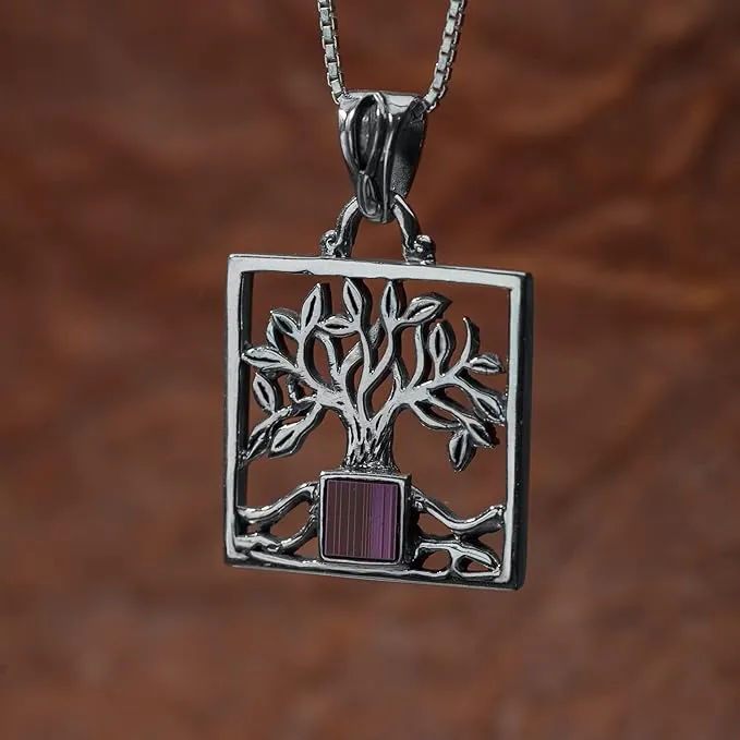 Nano Sim Old Bible Silver Pendant Tree Of Life with Square Frame