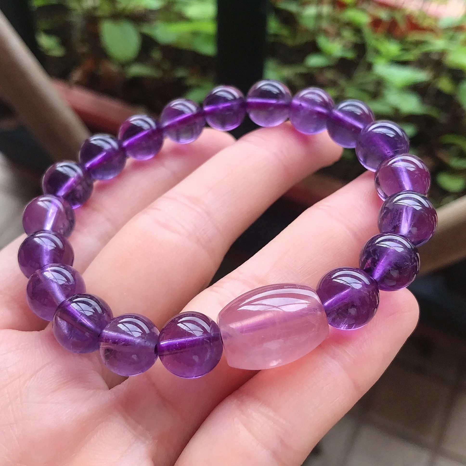 Natural Amethyst with Rose Quartz Mixed Healing Crystal Bracelet | Crown Third Eye Heart Chakra Reiki Healing