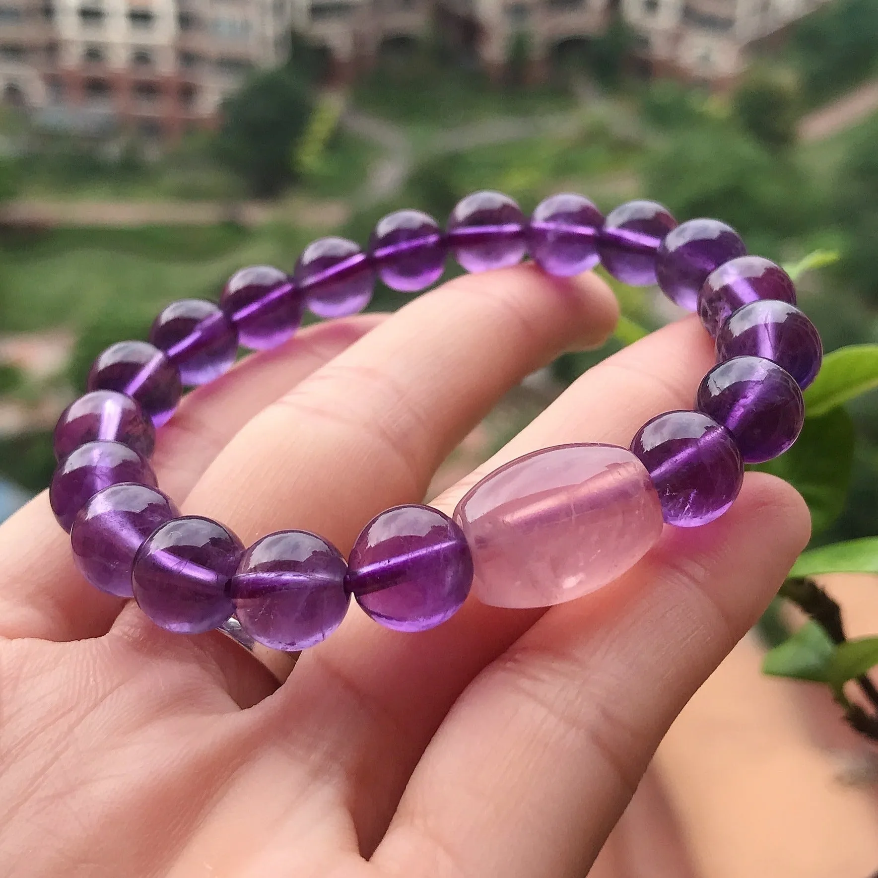 Natural Amethyst with Rose Quartz Mixed Healing Crystal Bracelet | Crown Third Eye Heart Chakra Reiki Healing