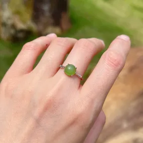 Natural Hetian Jade Sterling Silver Ring with Four Prongs Setting | Handmade Healing Gemstone Fashion Jewelry