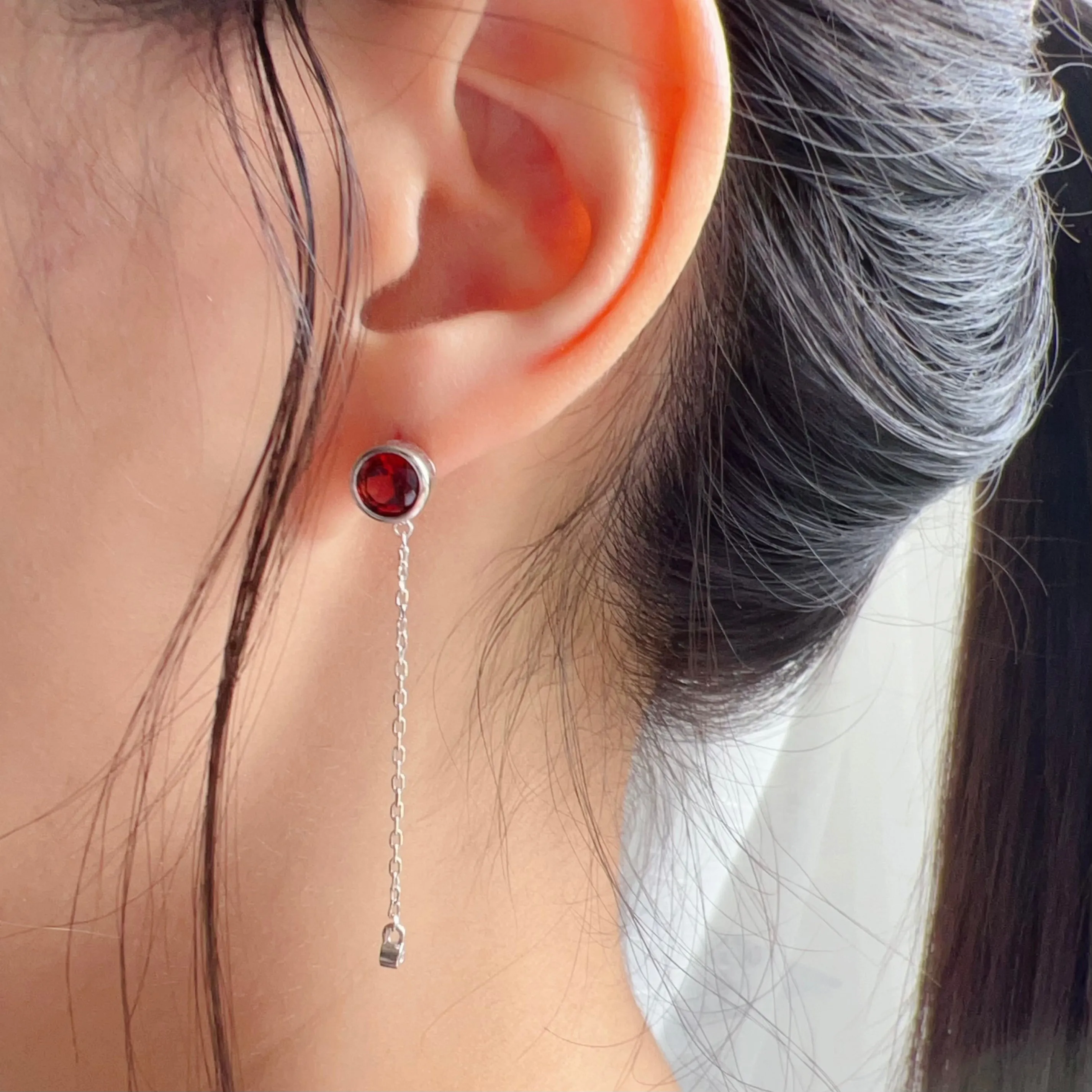 Natural Top-grade Round Cut Garnet Earring Drops Handmade with 925 Sterling Silver & CZ Stones | One of a Kind Fashion Jewelry