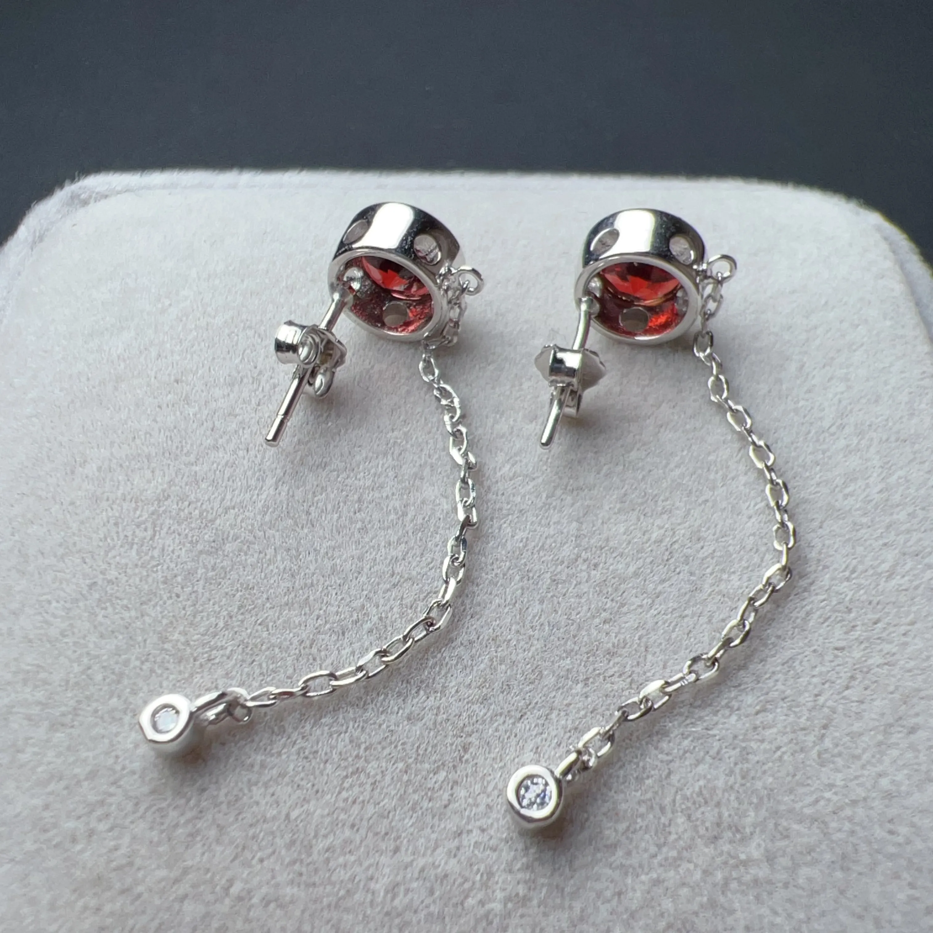 Natural Top-grade Round Cut Garnet Earring Drops Handmade with 925 Sterling Silver & CZ Stones | One of a Kind Fashion Jewelry