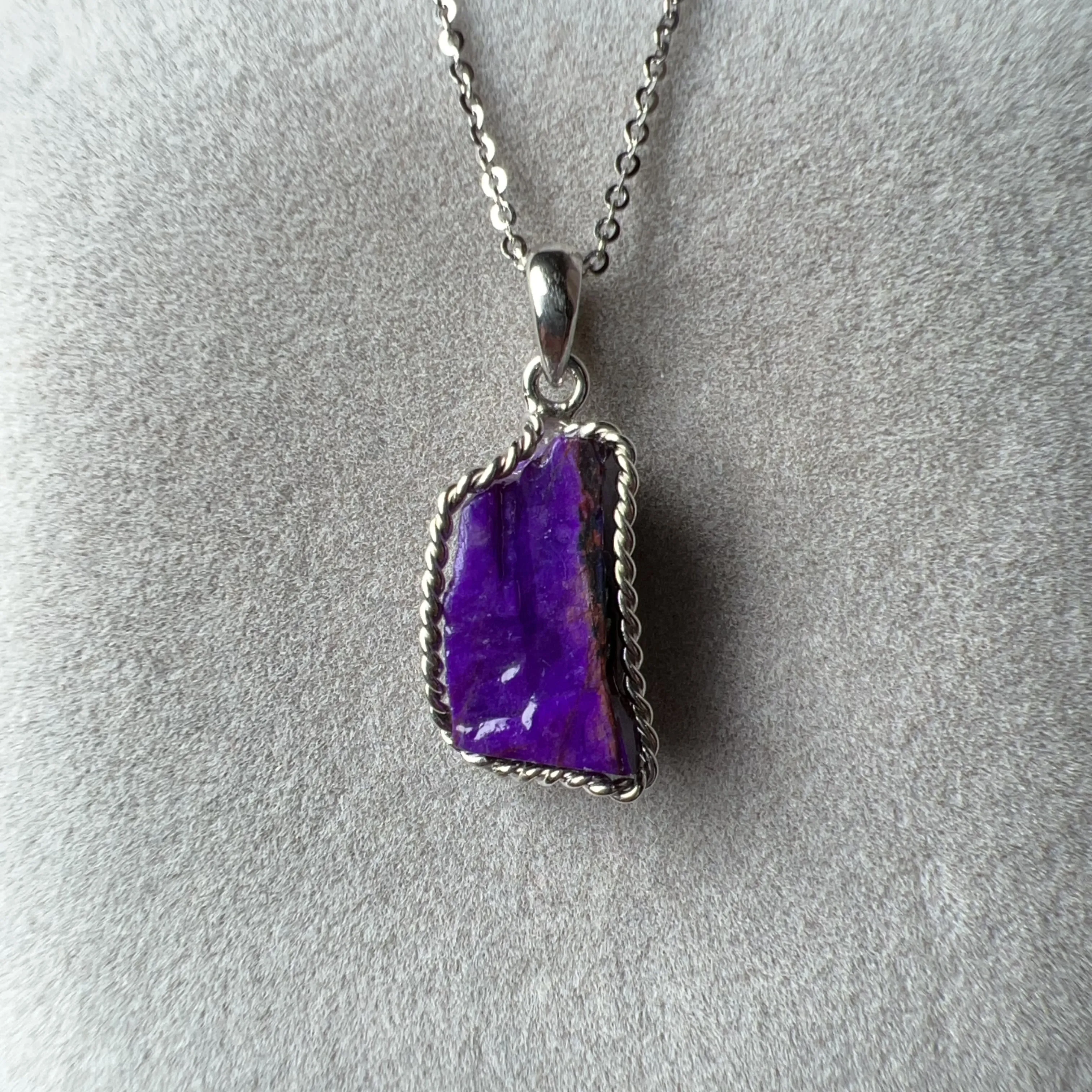 Natural Top Grade Royal Purple Sugilite Small Raw Stone Pendant Necklace | Body Detox Remove Negativity