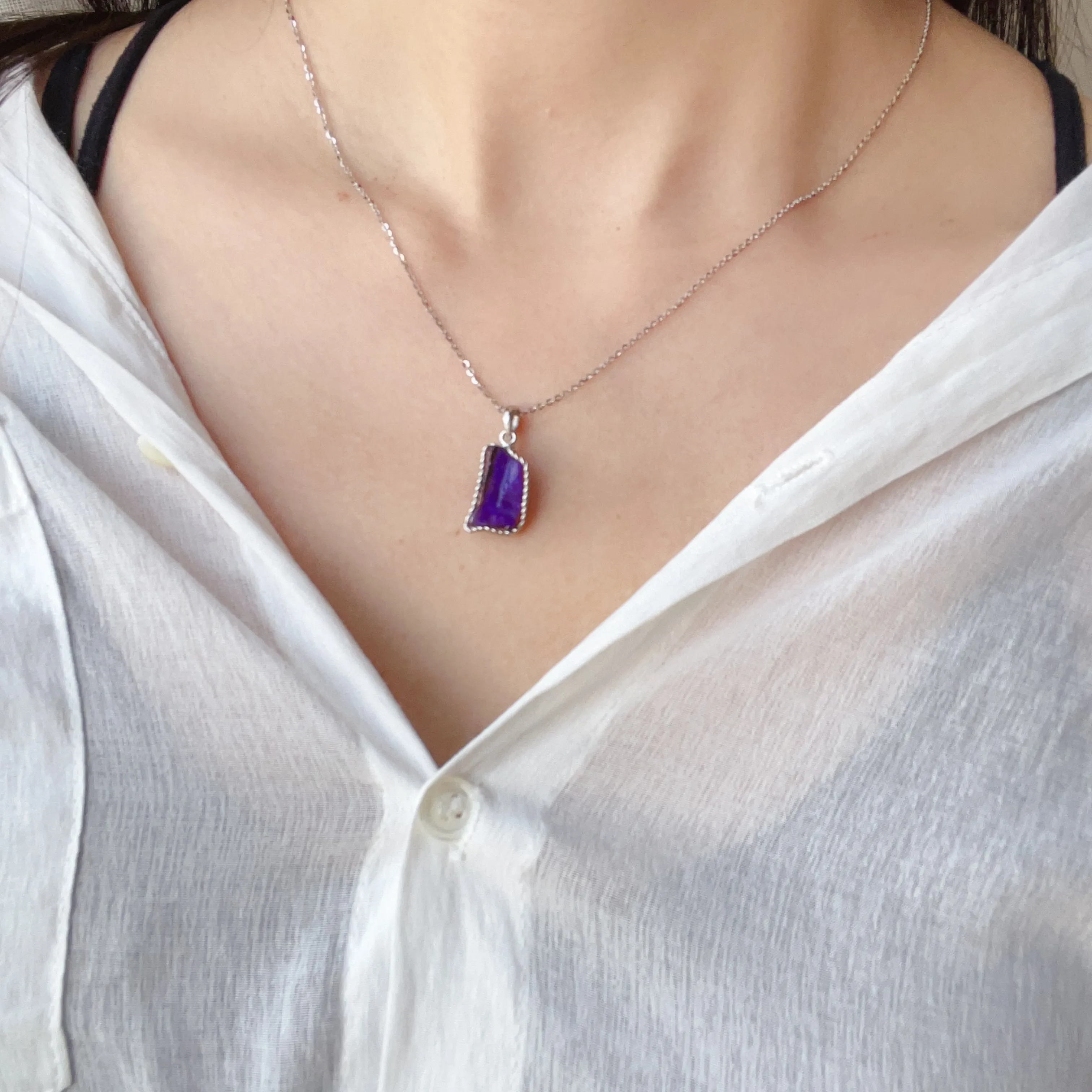 Natural Top Grade Royal Purple Sugilite Small Raw Stone Pendant Necklace | Body Detox Remove Negativity