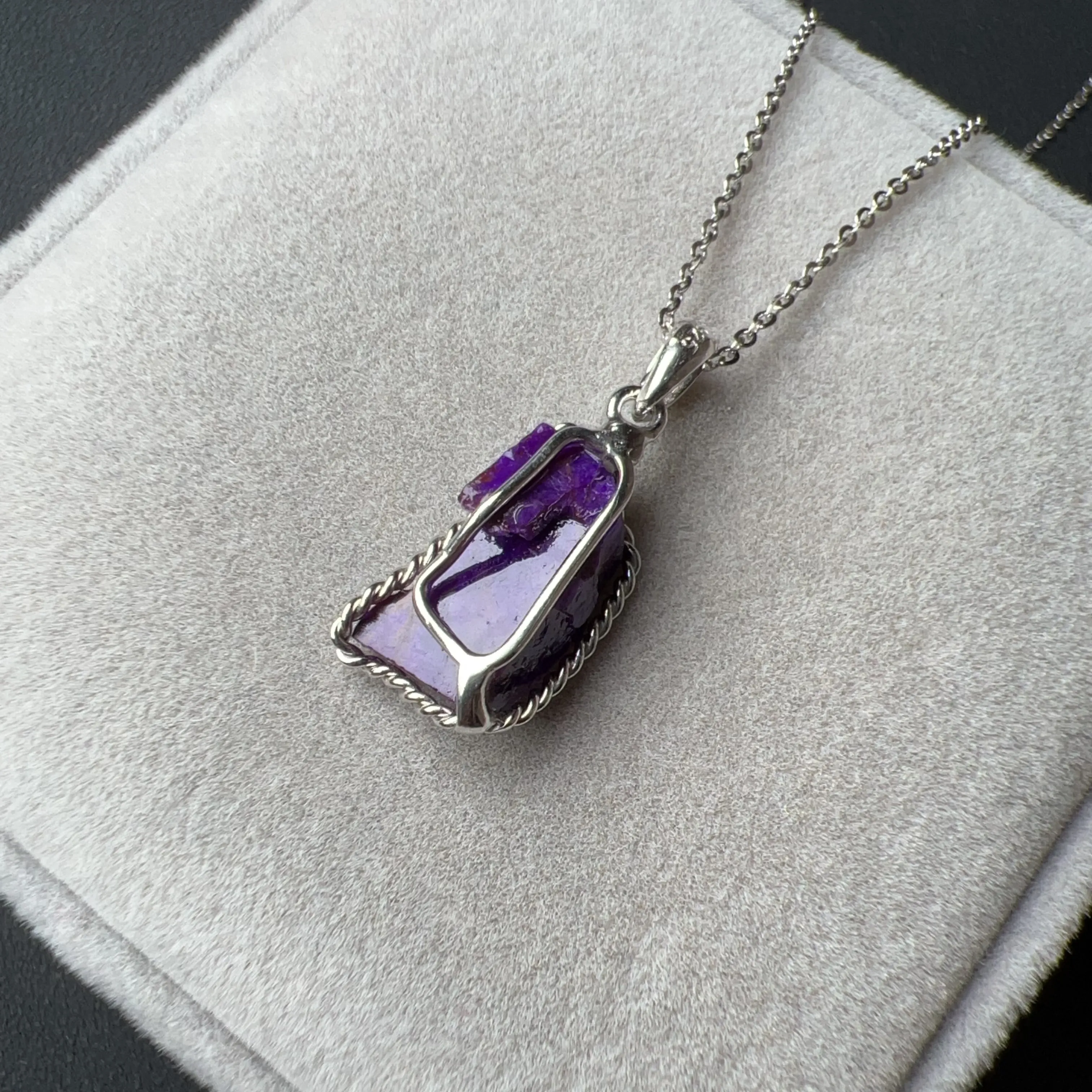 Natural Top Grade Royal Purple Sugilite Small Raw Stone Pendant Necklace | Body Detox Remove Negativity