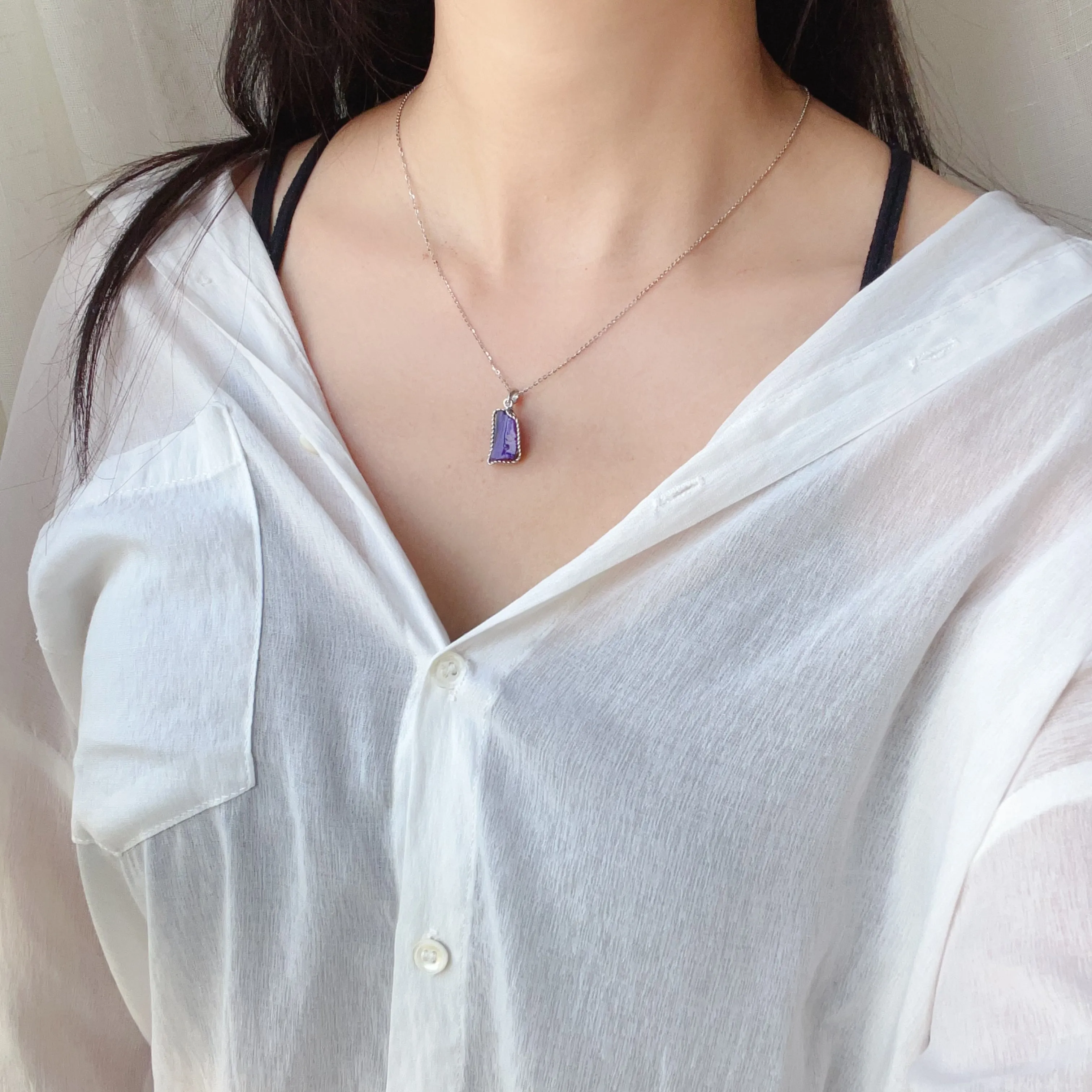 Natural Top Grade Royal Purple Sugilite Small Raw Stone Pendant Necklace | Body Detox Remove Negativity