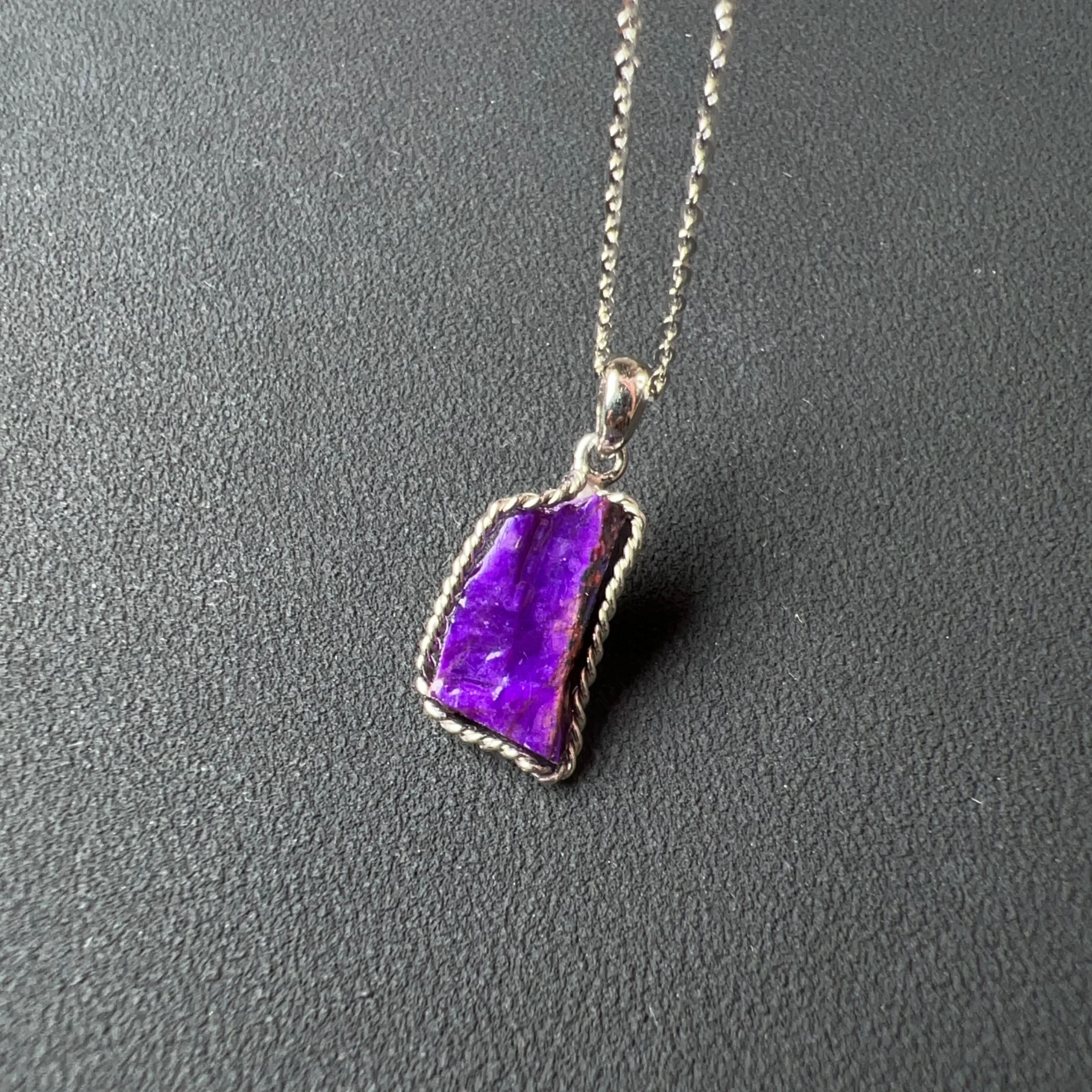 Natural Top Grade Royal Purple Sugilite Small Raw Stone Pendant Necklace | Body Detox Remove Negativity