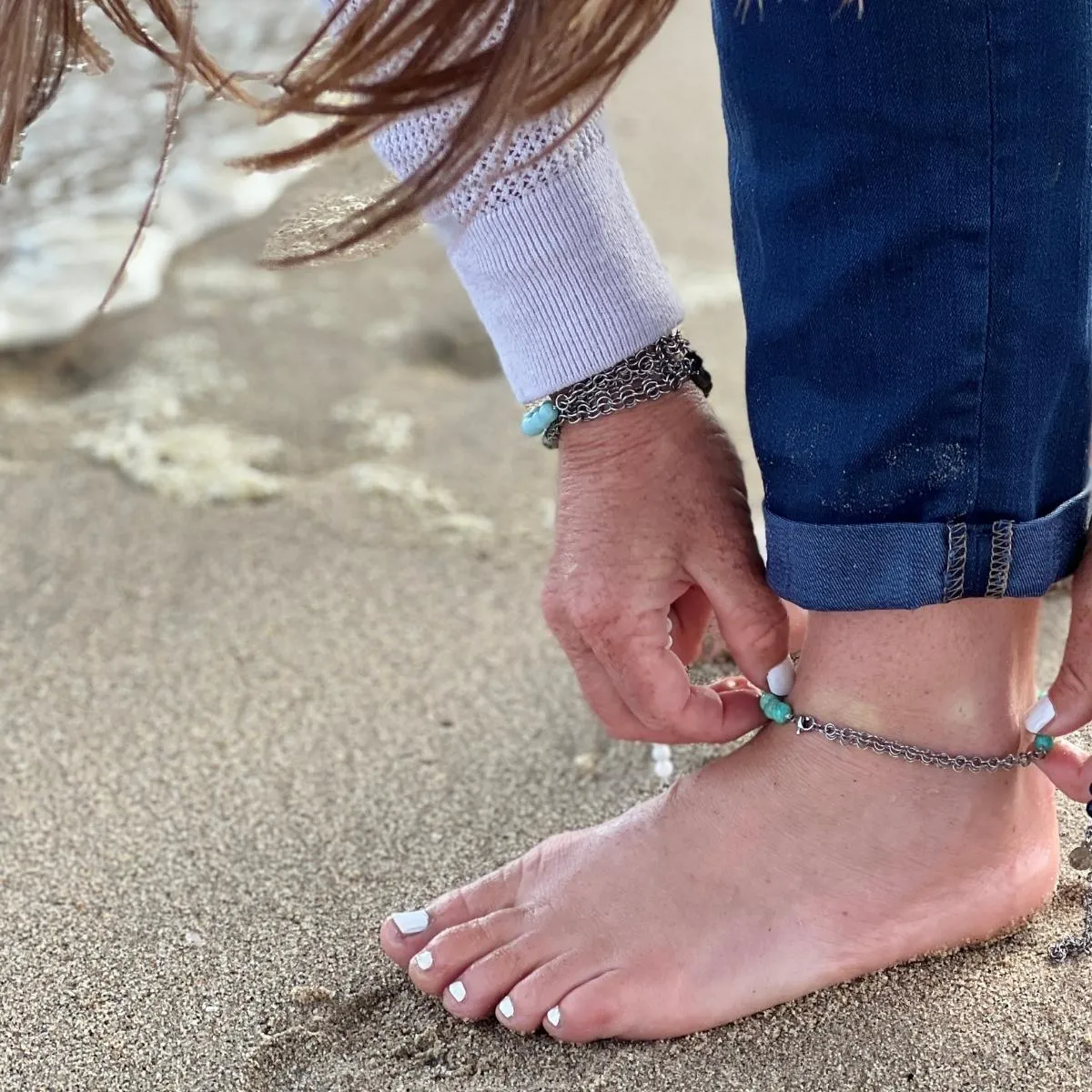 Neptunic SharkSuit Anklet with Amazonite - Sustainable Fashion for Ocean Lovers