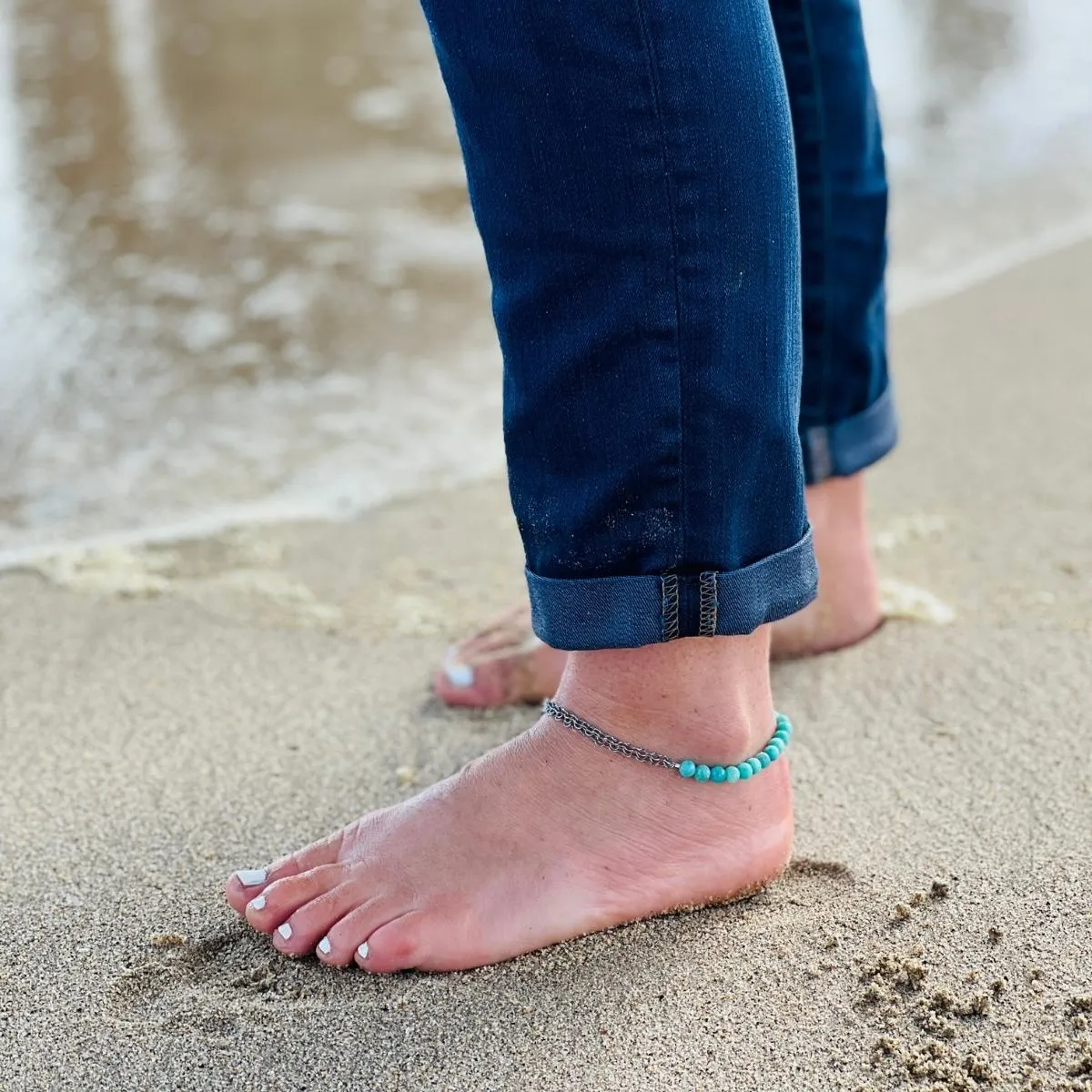 Neptunic SharkSuit Anklet with Amazonite - Sustainable Fashion for Ocean Lovers