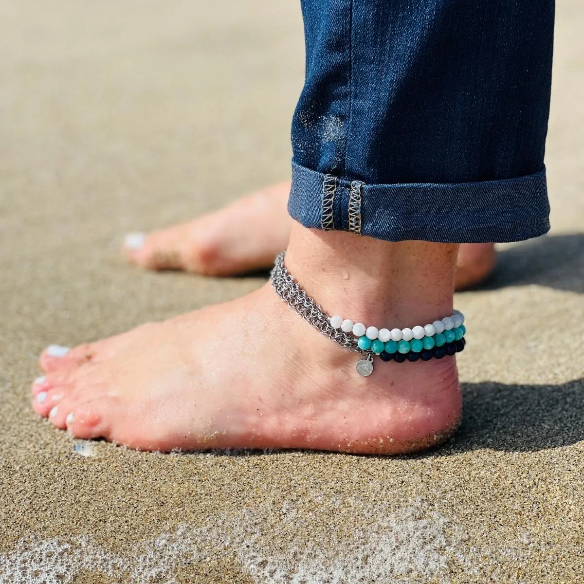 Neptunic SharkSuit Anklet with Amazonite - Sustainable Fashion for Ocean Lovers