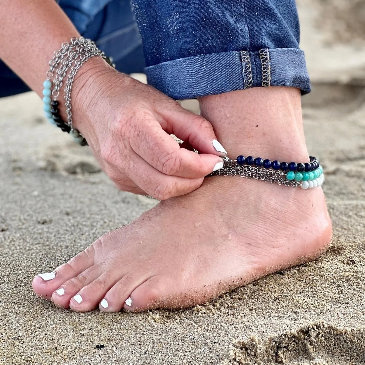 Neptunic SharkSuit Anklet with Amazonite - Sustainable Fashion for Ocean Lovers