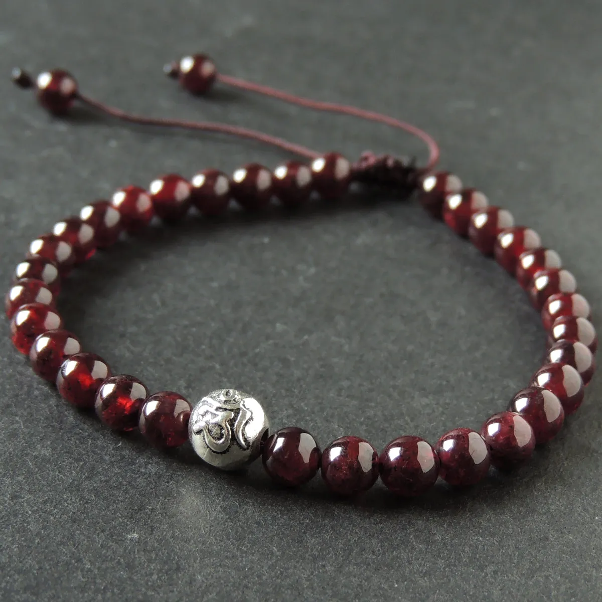 OM Red Garnet Bracelet Braided with Sterling Silver Bead for Men & Women Handmade Protection Positivity Jewelry for Base Chakra