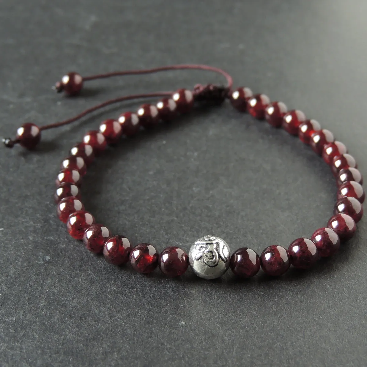 OM Red Garnet Bracelet Braided with Sterling Silver Bead for Men & Women Handmade Protection Positivity Jewelry for Base Chakra