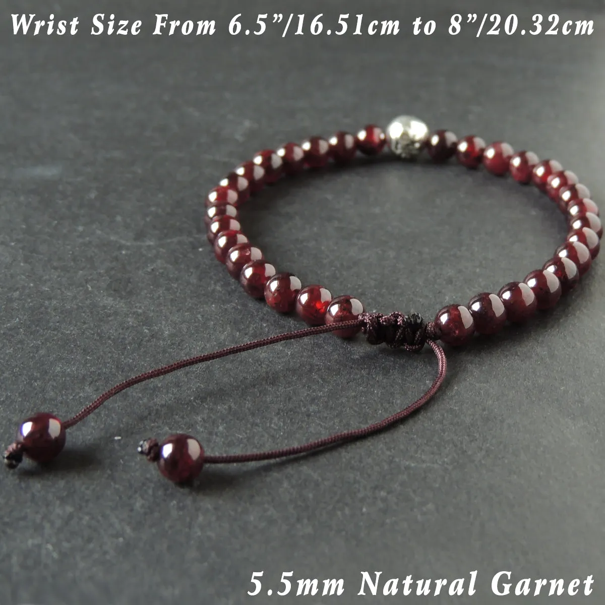 OM Red Garnet Bracelet Braided with Sterling Silver Bead for Men & Women Handmade Protection Positivity Jewelry for Base Chakra