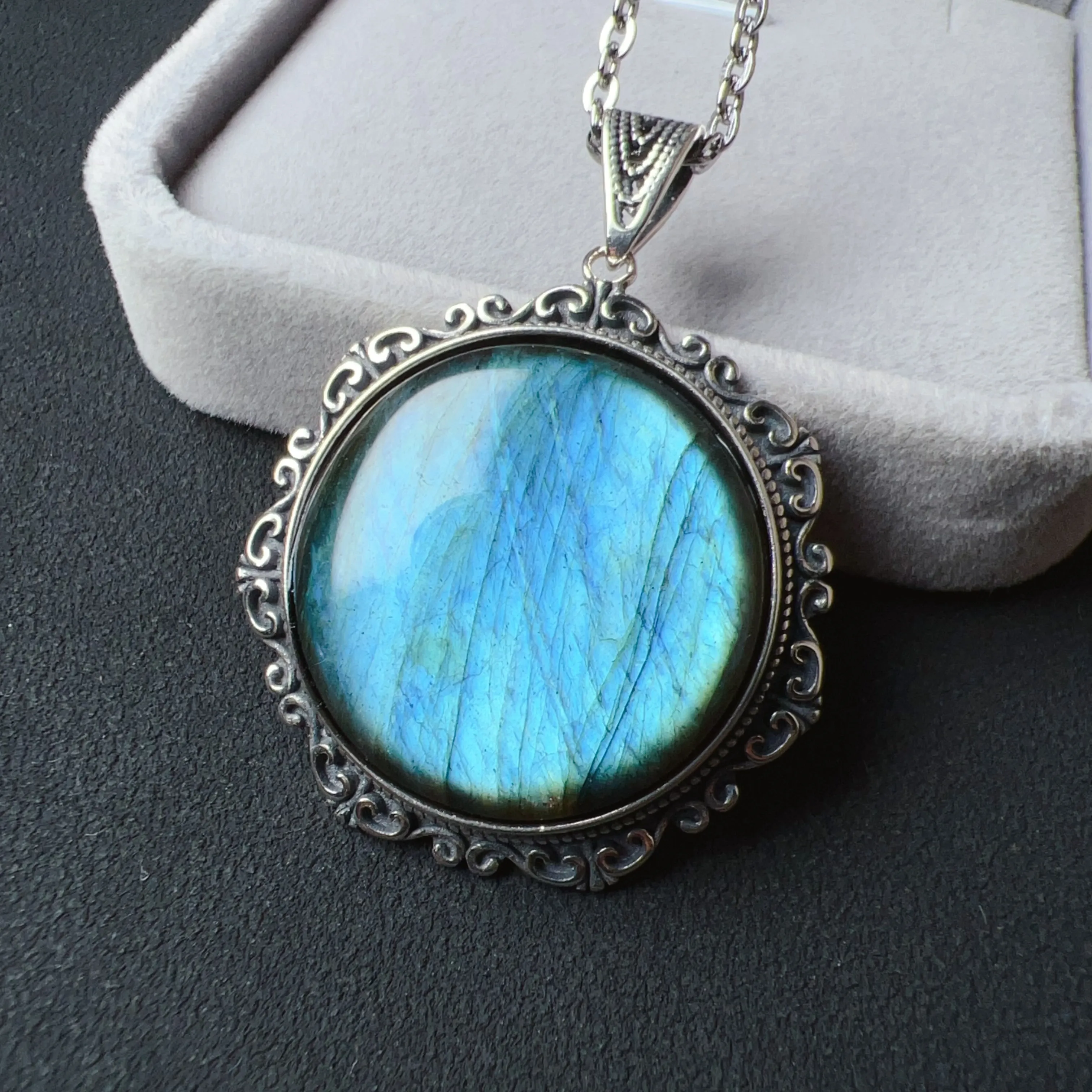 One and Only Strong Blue Flash Labradorite Round Pendant Necklace | Handmade Natural Throat Chakra Healing Jewelry