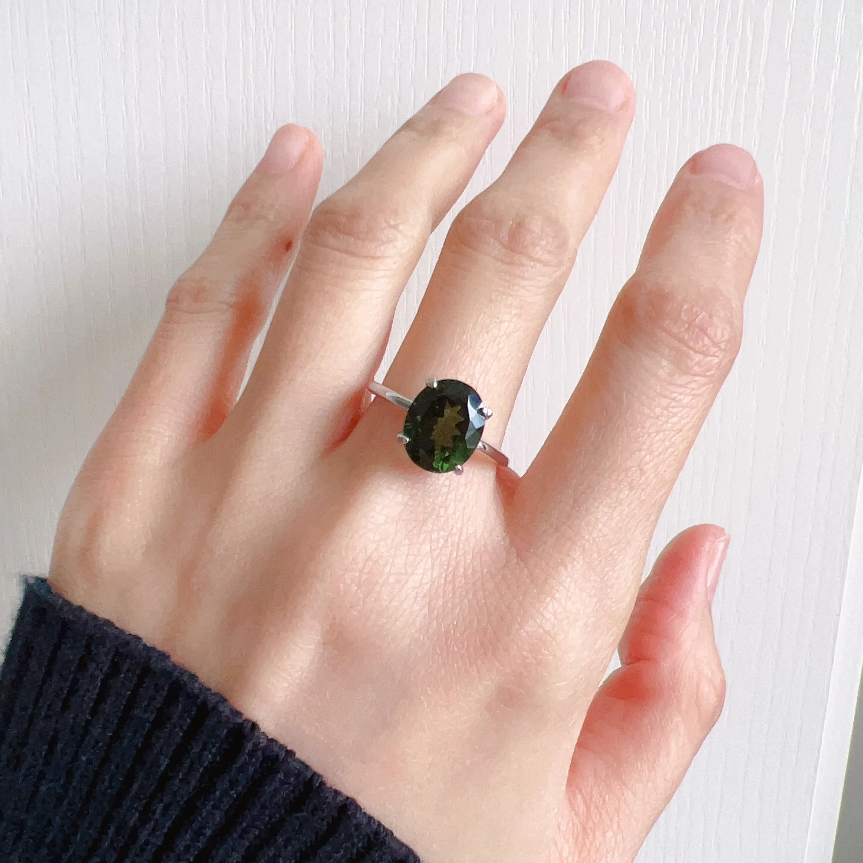 Oval Cut Moldavite Ring Top Grade Best Green Color | Rare High-frequency Heart Chakra Healing Stone