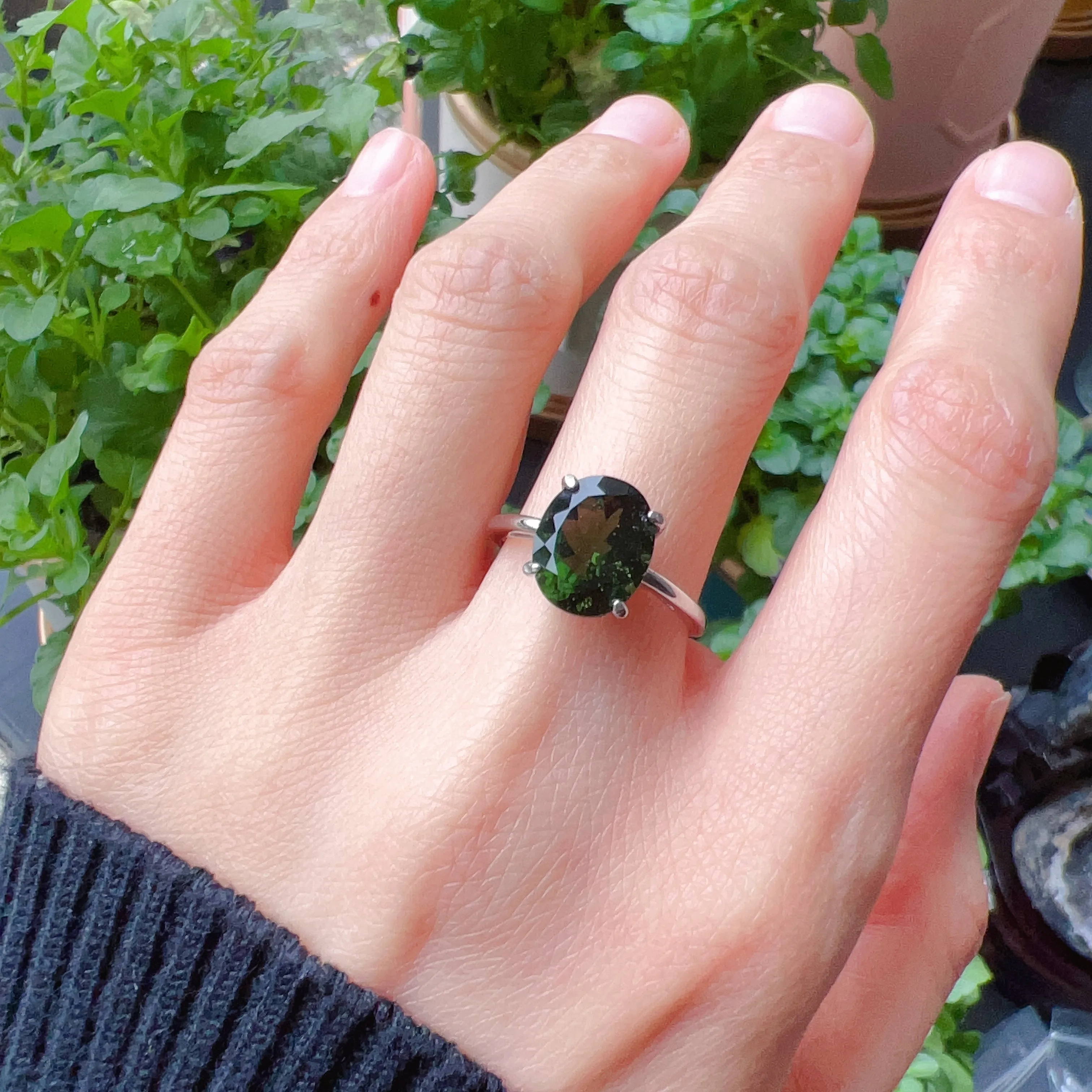 Oval Cut Moldavite Ring Top Grade Best Green Color | Rare High-frequency Heart Chakra Healing Stone