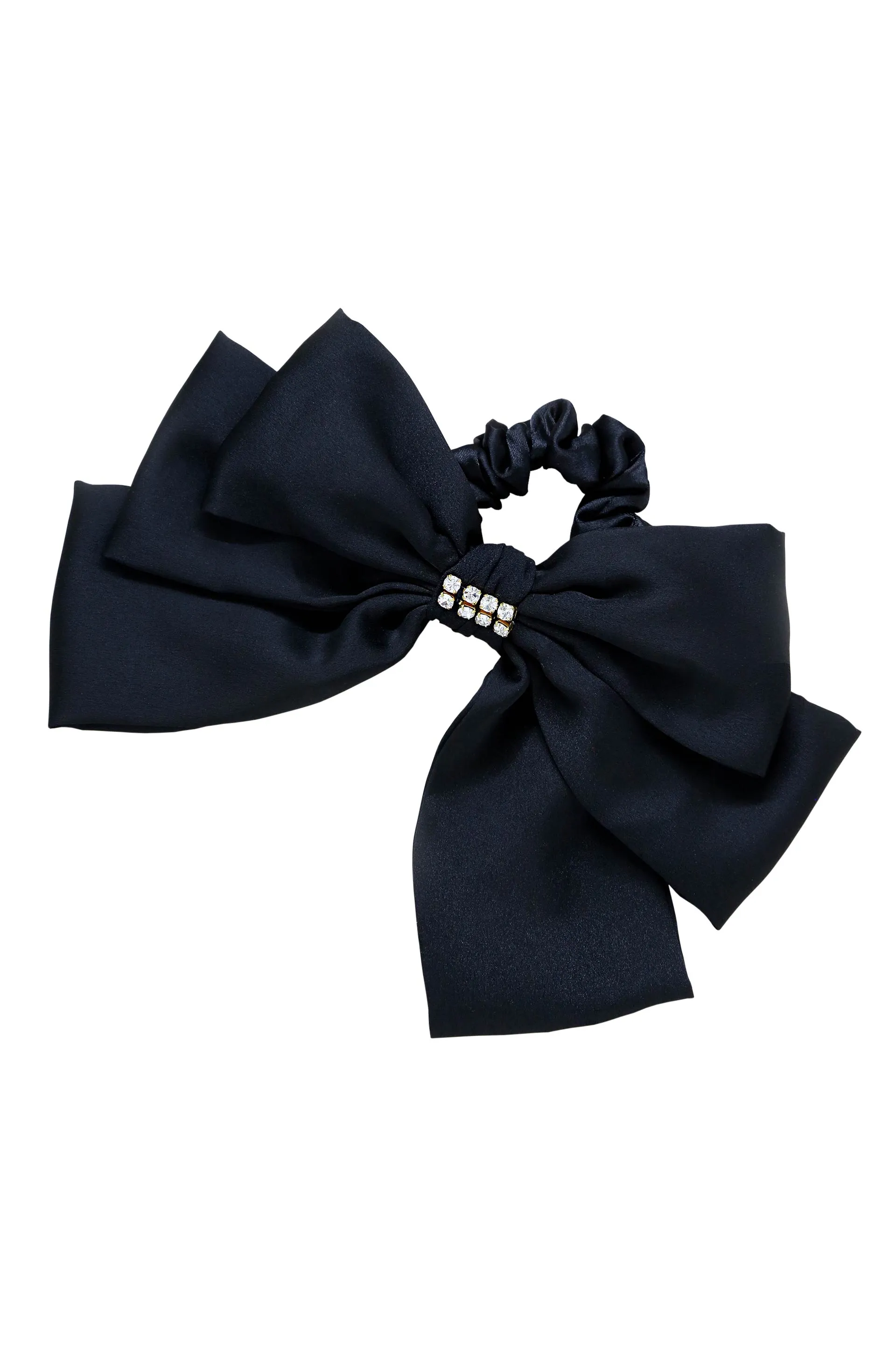 Oversized Bow Scrunchie with Crystal in Black