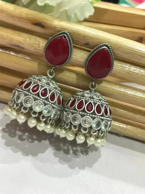 Oxidized Beautiful Jhumka Earrings With AD Stones