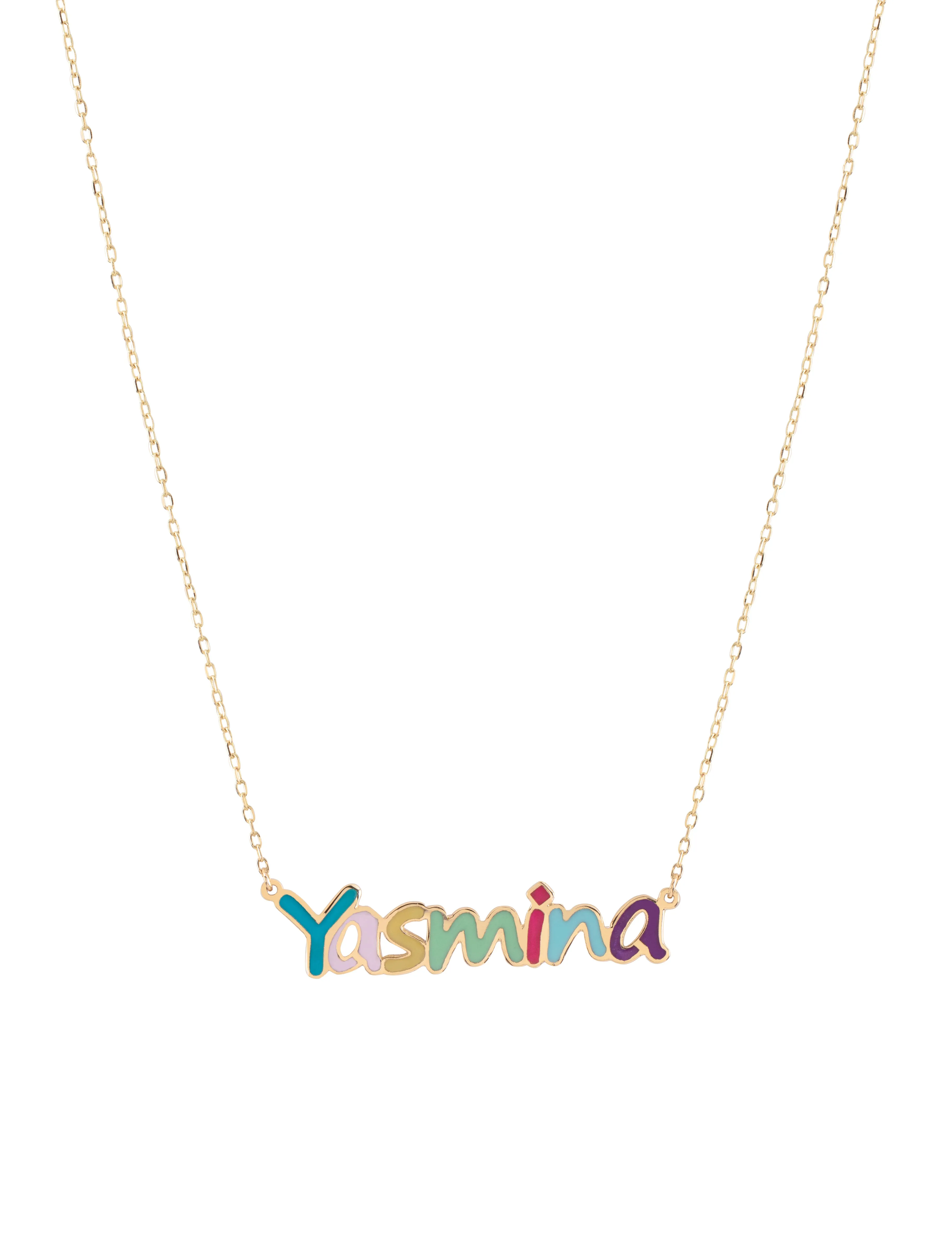 Personalized 18k Gold Enamel Name Necklace | Custom Jewelry | Name Pendant