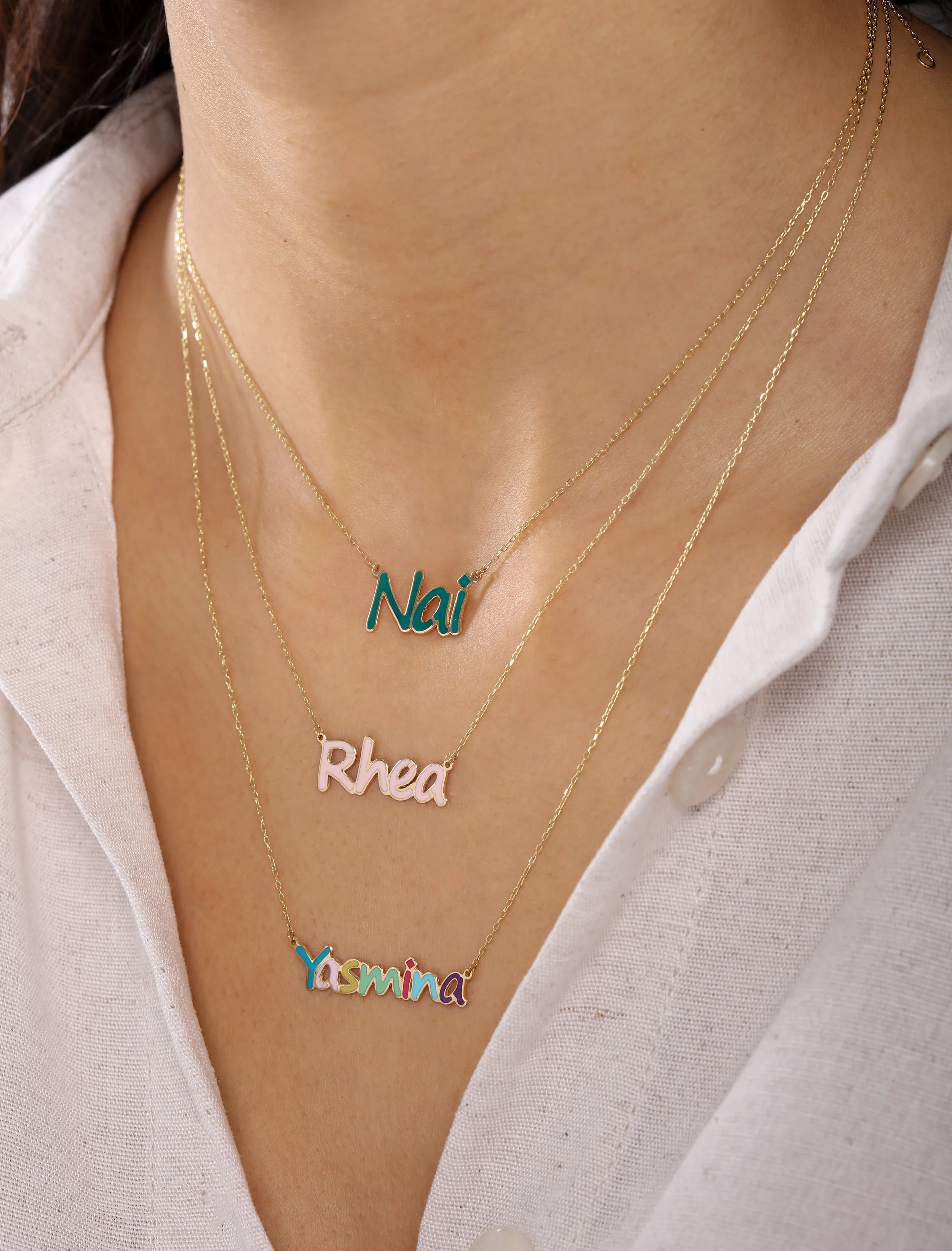 Personalized 18k Gold Enamel Name Necklace | Custom Jewelry | Name Pendant